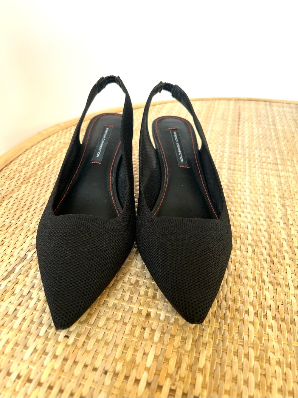 French Connection Viva SlingBack Heel Point Toe Knit Sexy Funeral Corp Goth 8.5